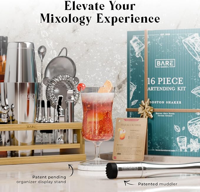 BARE BARREL® Mixology Bartender Kit Bar Set | 16-Piece Cocktail Shaker Set | - Image 8