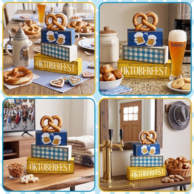 Yuntau 4 Pcs Oktoberfest Table Decorations Wooden Beer Tabletop Centerpiece - Image 5