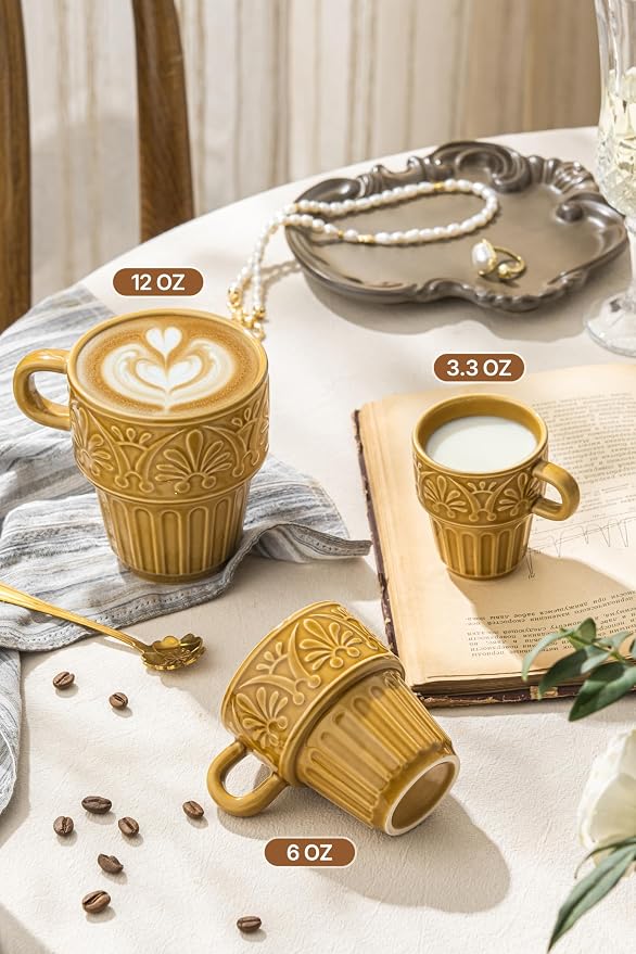 LYEOBOH Ceramic Mugs, 12 OZ Khaki Coffee Mugs Set of 4, Stackable Mug, - Image 5
