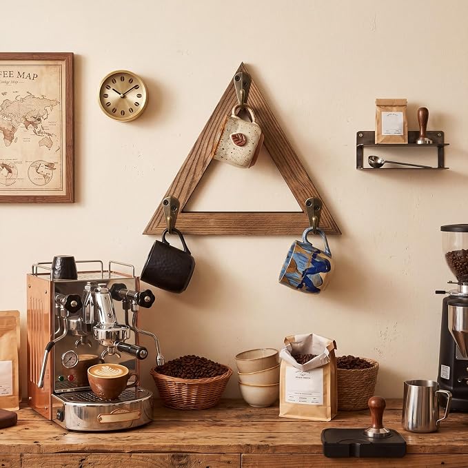 Novabright 4 Pcs Triangular Coffee Mug Wall Rack Wood Cup Holder - Image 3
