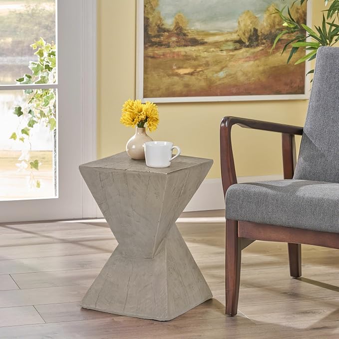 Modern Side Table, 18 inch Tall Sculptural Hourglass End Table in Light Gray by Noeko