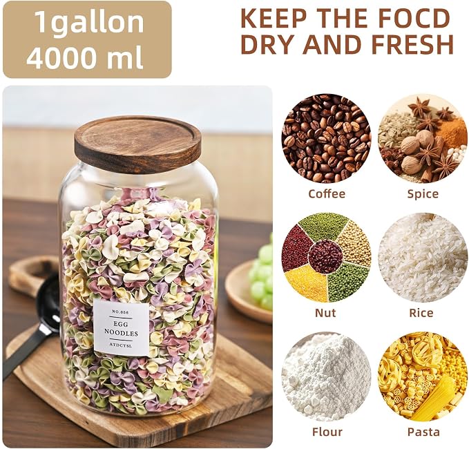 Large Glass Jar with Lid, （1Gallon/4000ML） Airtight Storage Container - Image 2