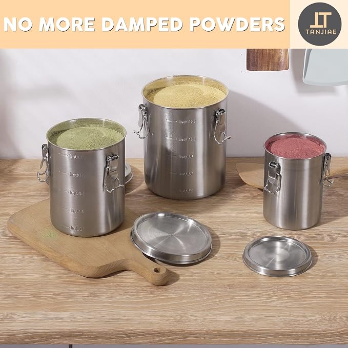Tanjiae Compact Stainless Steel 100% Airtight Canisters Sets - Image 6