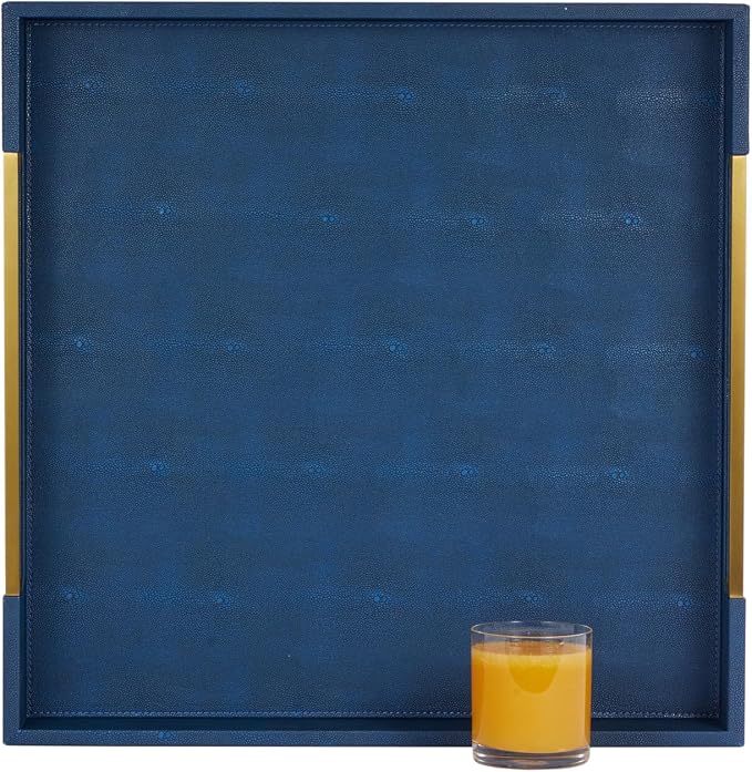Sagala 20"x20" Navy Blue Shagreen Leather Large Ottoman Tray - Image 2