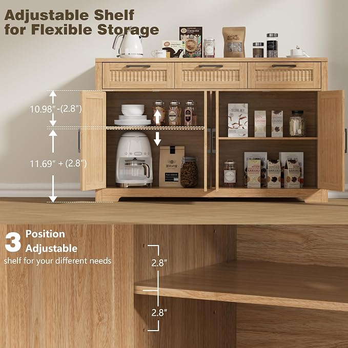 Buffet Cabinet with 3 Drawers, Kitchen Storage Sideboard Coffee Bar Cabinet - Image 4