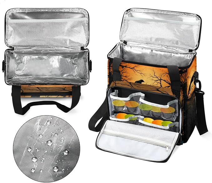 Halloween Crow Themed Coffee Maker Carring Bag, Large Insulated Storage - Image 3