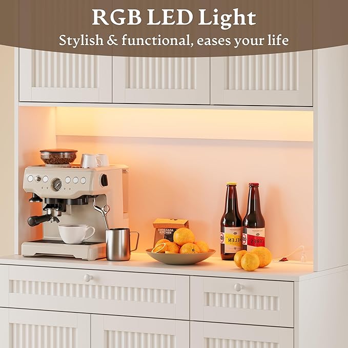 BORNOON Pantry Cabinet with Charging Station and Light, Tall Kitchen Pantry - Image 5