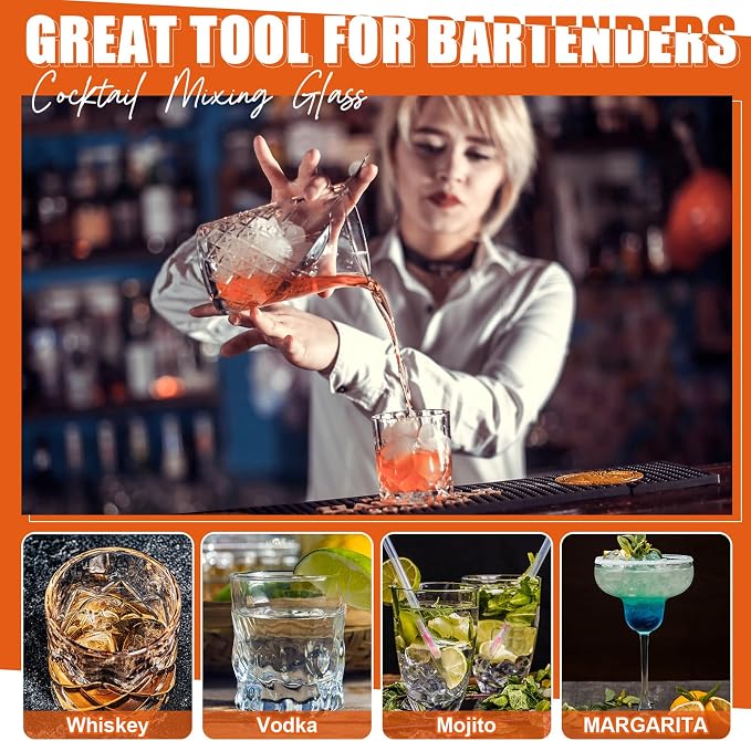 Dandat 4 Pcs Cocktail Mixing Glass 24 oz Crystal Stirring Glass Thick Bottom - Image 4