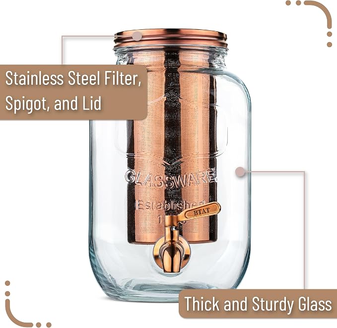 BTaT- 1 Gallon Cold Brew Coffee Maker, Thick Glass Pitcher - Image 3