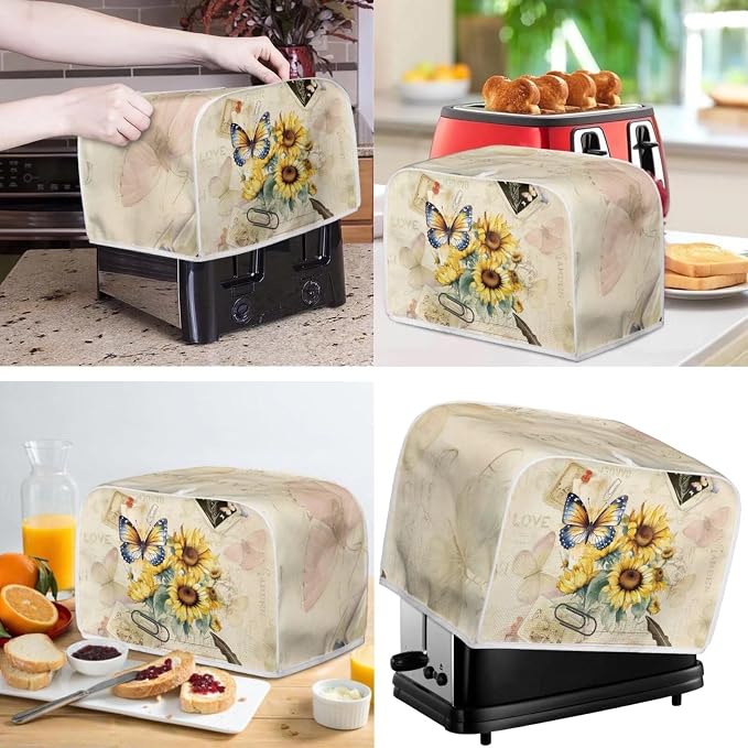 doginthehole 2 Slice Toaster Cover Vintage Sunflowers Newspaper Kitchen Small - Image 2