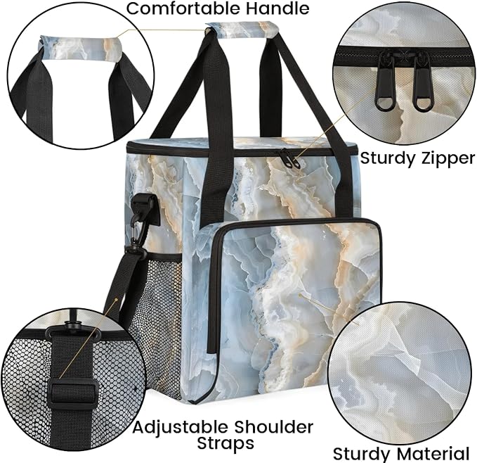 Marble Abstract White Coffee Maker Carring Bag, Large Insulated Storage - Image 6