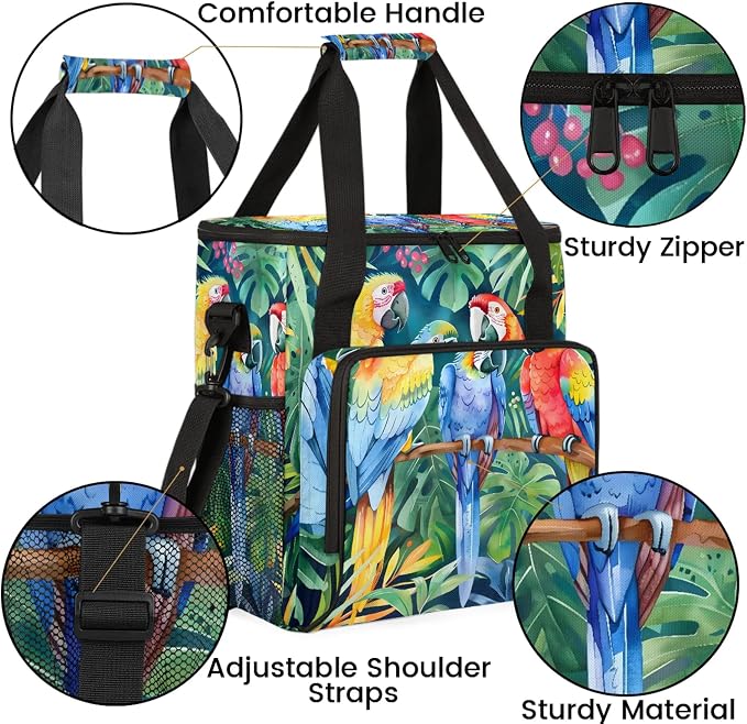 Parrot Tropical Palm Leaves Coffee Maker Carring Bag, Large Insulated Storage - Image 6