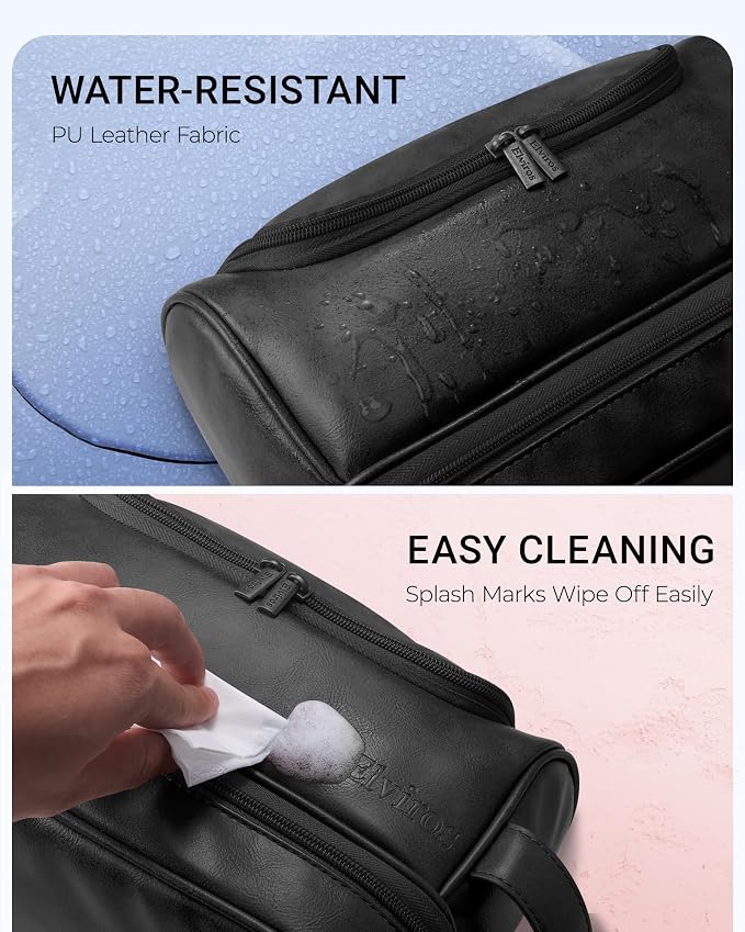 Elviros Toiletry Bag for Mens PU Leather Travel Organizer Kit - Image 5
