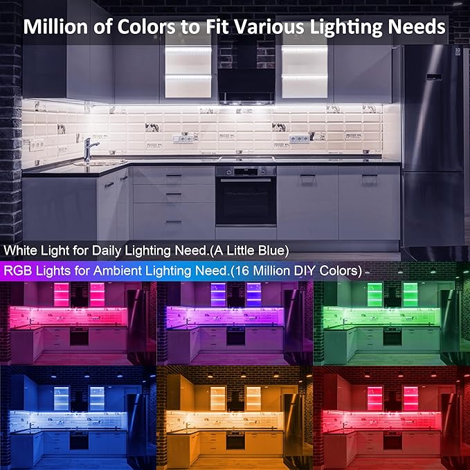 Benreom 3 Pcs RGB Under Cabinet Lights Kit, Smart App and Remote Control Under - Image 3