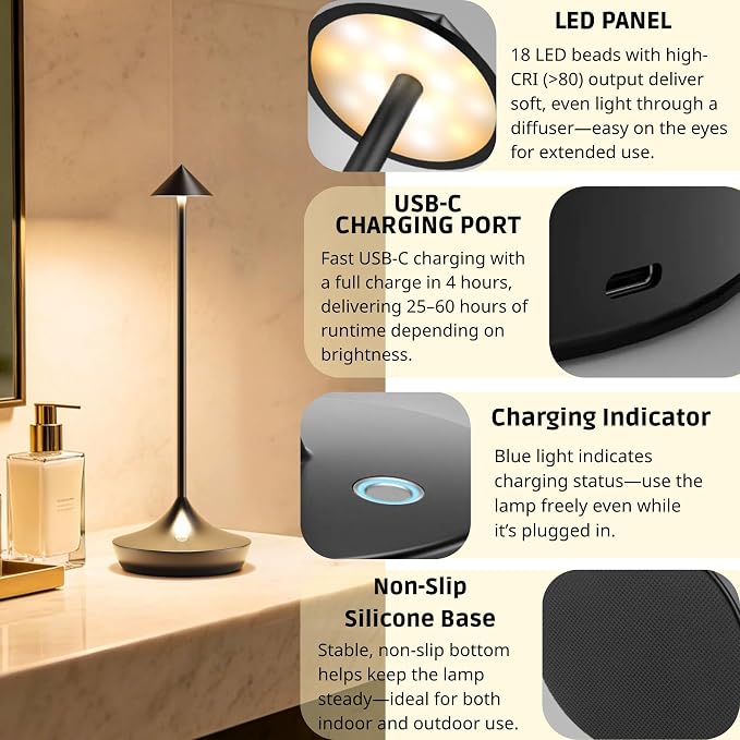 Cordless Rechargeable Table Lamp, 3 Color Temperatures 9 Lighting Modes - Image 7