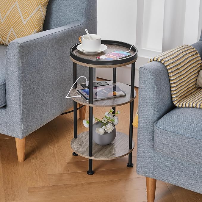 Small Round Side Table with Charging Station - Image 2