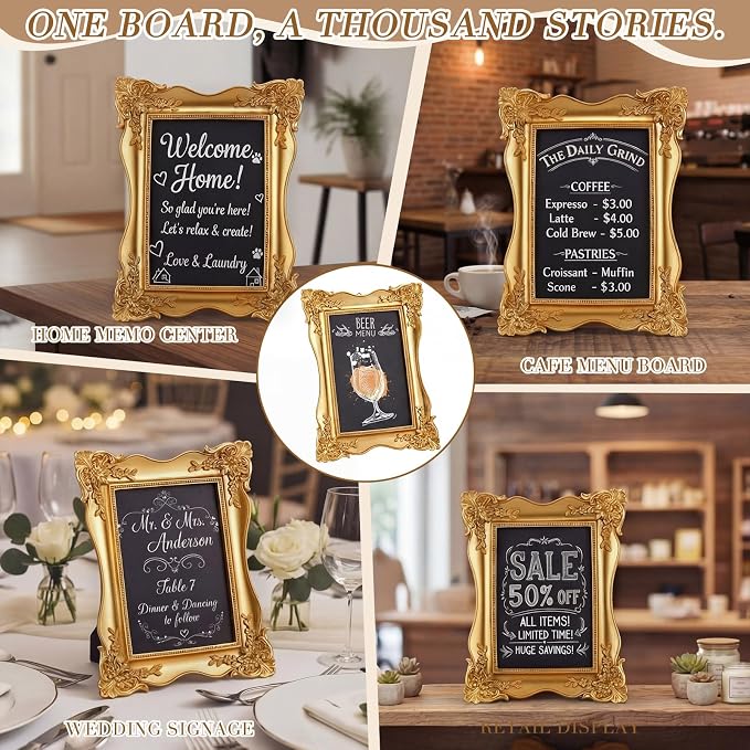 1 Pack Framed Tabletop Chalkboard Sign, Rustic Frame, Hanging Chalkboard - Image 6