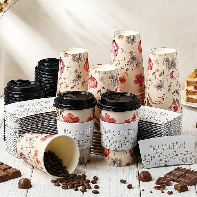 Lallisa 50 Pack 16oz Vintage Floral Disposable Coffee Cups - Image 5
