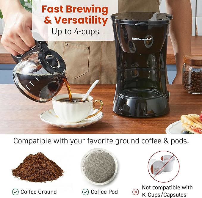 Elite Gourmet EHC4128 Automatic 4-Cup Brew & Drip Coffee Maker - Image 5