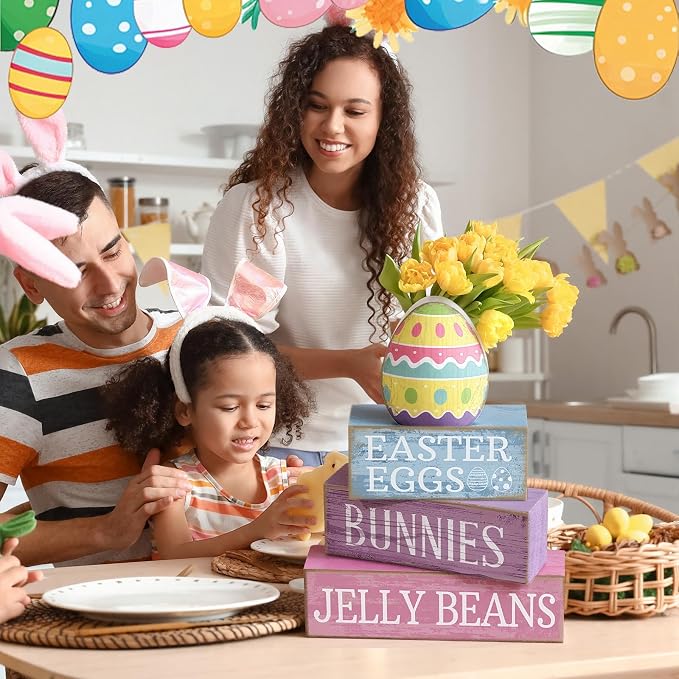 Lineshading 4 Pcs Easter Table Decoration Wooden Pastel Egg - Image 6