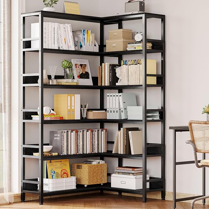 IRONCK Corner Bookshelf 6 Tiers, Industrial Corner Bookcase - Image 2