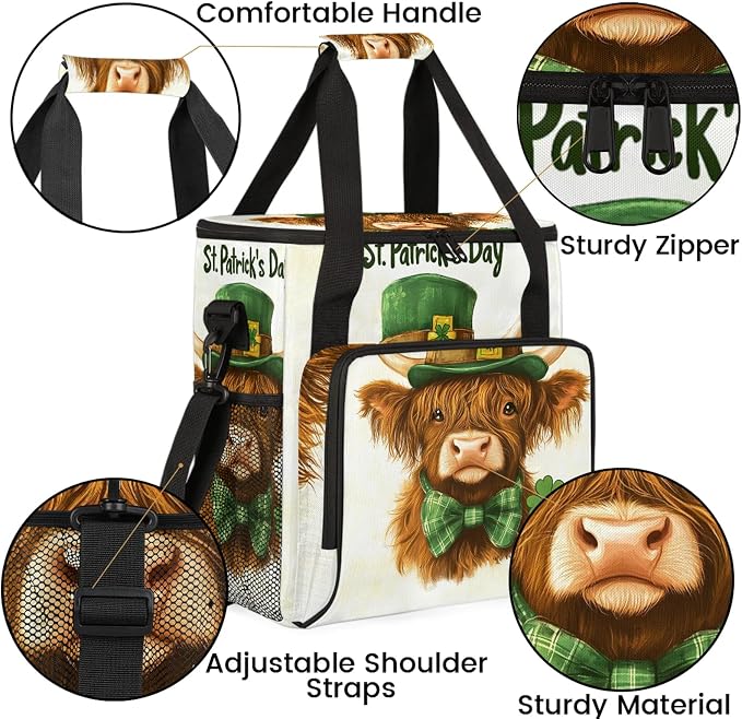 Highland Cow St. Patrick's Day Coffee Maker Carring Bag, Large Insulated - Image 6
