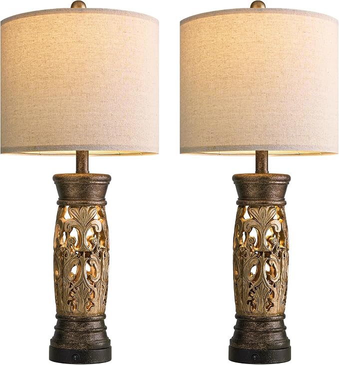 BOBOMOMO 27.25” Antique Gold Table Lamps Set of 2 – Farmhouse Bedside Lamps - Image 7