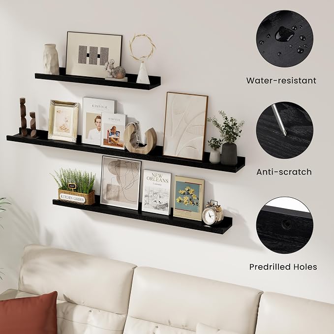 Acovy Solid Ash Wood Picture Ledge Shelf, 36 Inch Floating Shelves - Image 6