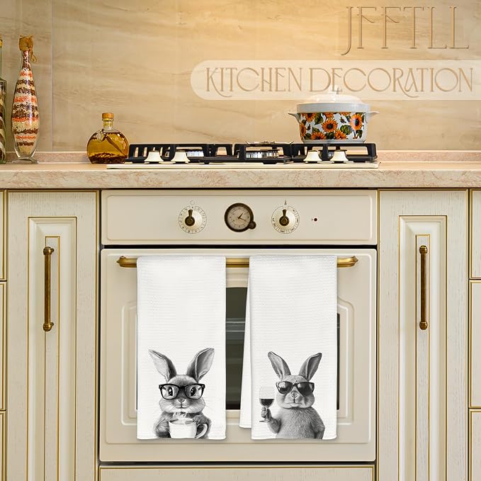 Funny Bunny Kitchen Towels Set of 2, Funny Kitchen Decor, Coffee Station Wine - Image 3