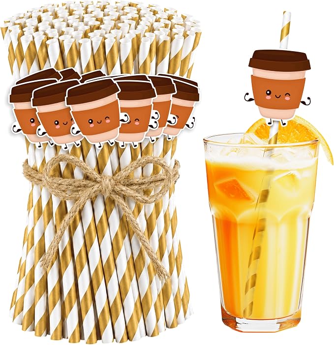 Brown Striped Paper Straws, Disposable Coffee Drinking Straws, Cute Party Straws by wuguimeii
