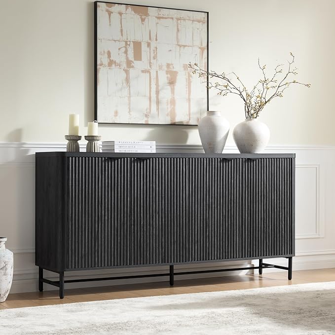 Fatmok 65" Buffet Cabinet with Storage, Fluted Credenza Sideboard with 4 Doors - Image 6