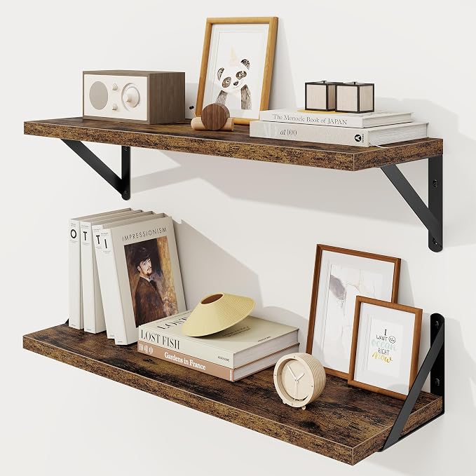 Floating Shelves 8 Inch Deep, 24W x 8D Wall Shelf Set of 2, 50 lbs Heavy Duty by KovaScapeHomeDecor