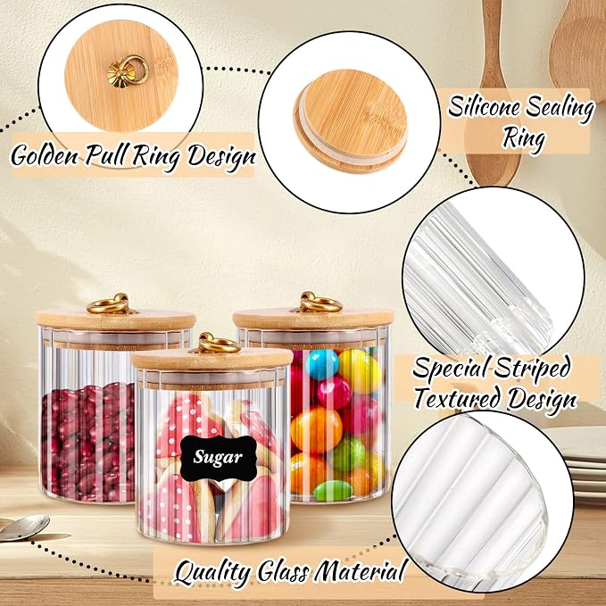 Gerrii 3 Pcs Glass Storage Jars Decorative Coffee Bar Container Kitchen Glass - Image 3
