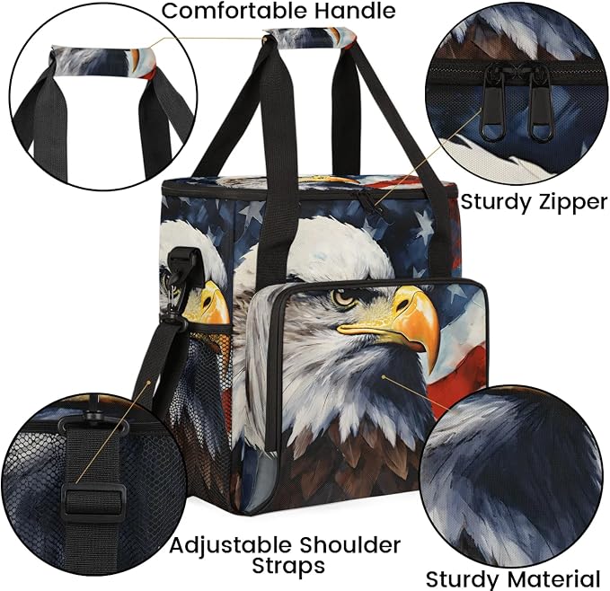 American Flag Eagles Coffee Maker Carring Bag, Large Insulated Storage - Image 6