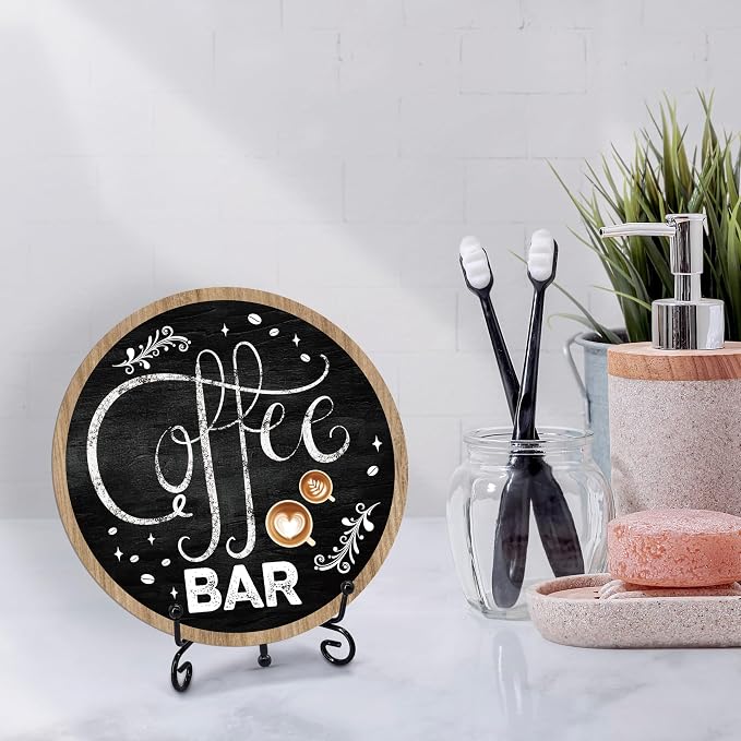 Coffee Bar Sign, 6-Inch Round Wooden Plaque - Image 4