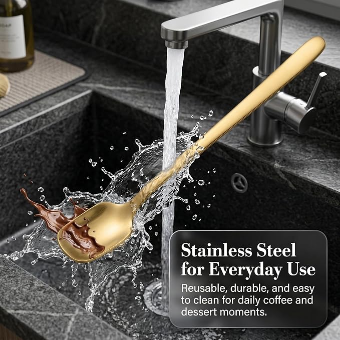 Gold Coffee Spoons Set of 4, 6.69-Inch Long Handle Square Espresso Spoons | - Image 4
