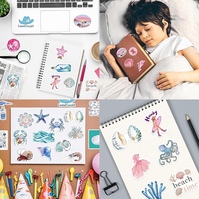 100PCS Summer Ocean Stickers Pack, Waterproof Marine Aesthetic Decals, Cute - Image 6