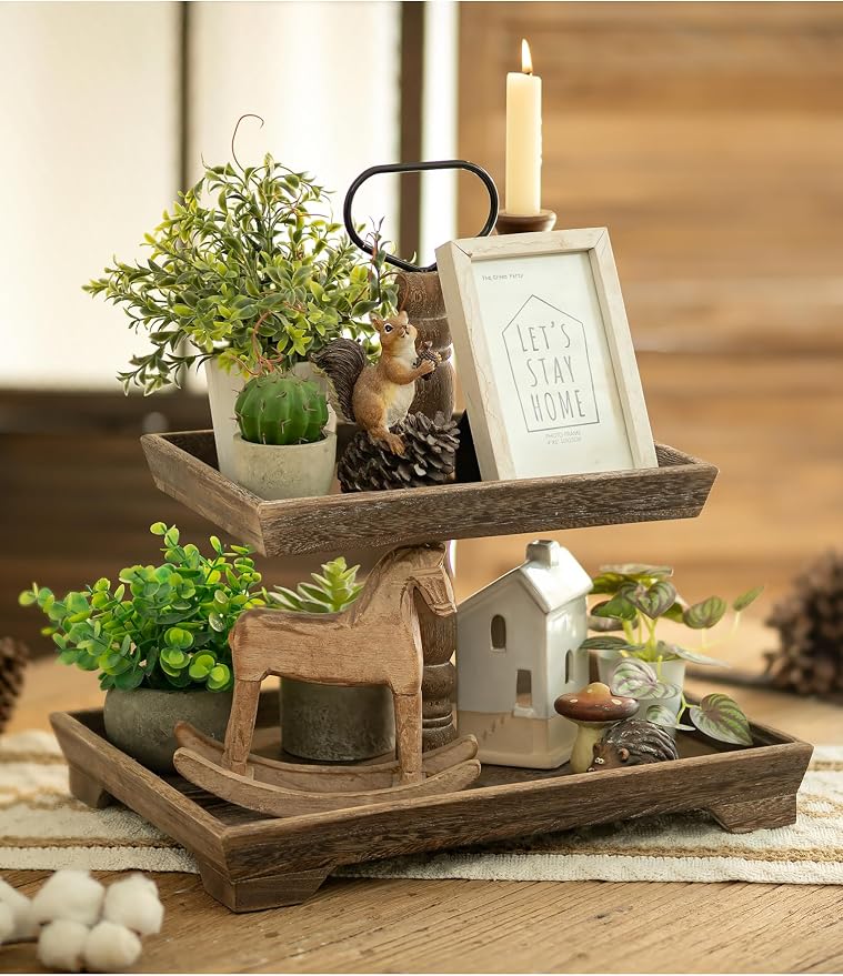 Hanobe Tiered Tray for Table Decor: 2 Tier Coastal Beach Decorative Stand | - Image 2