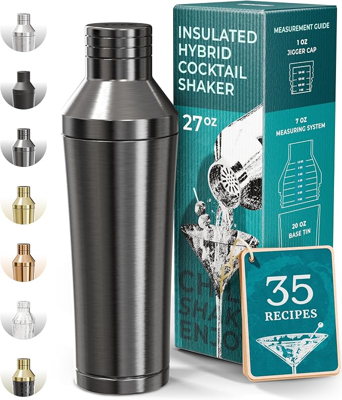 BARE BARREL Insulated Cocktail Shaker Set | Double Wall Stainless Steel | by BareBarrel