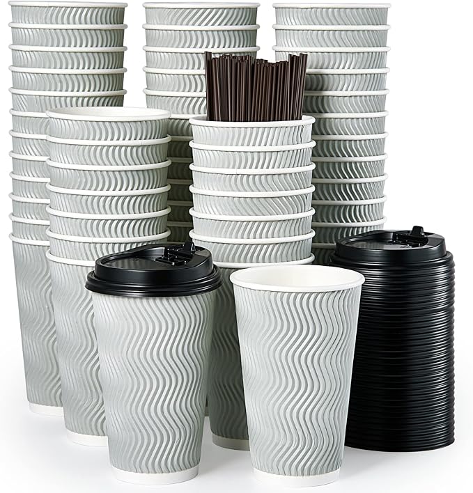 MUCHII 16 oz Disposable Coffee Cups, Hot Chocolate, and Drinks by MUCHII