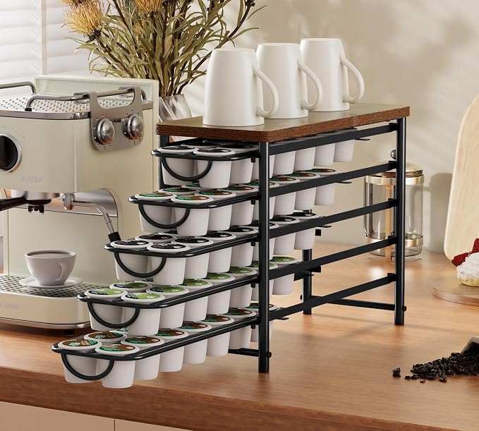 HFHOME Coffee Pod Holder with Wooden Top, Compatible with K-Cups, 5-Tier Coffee - Image 2