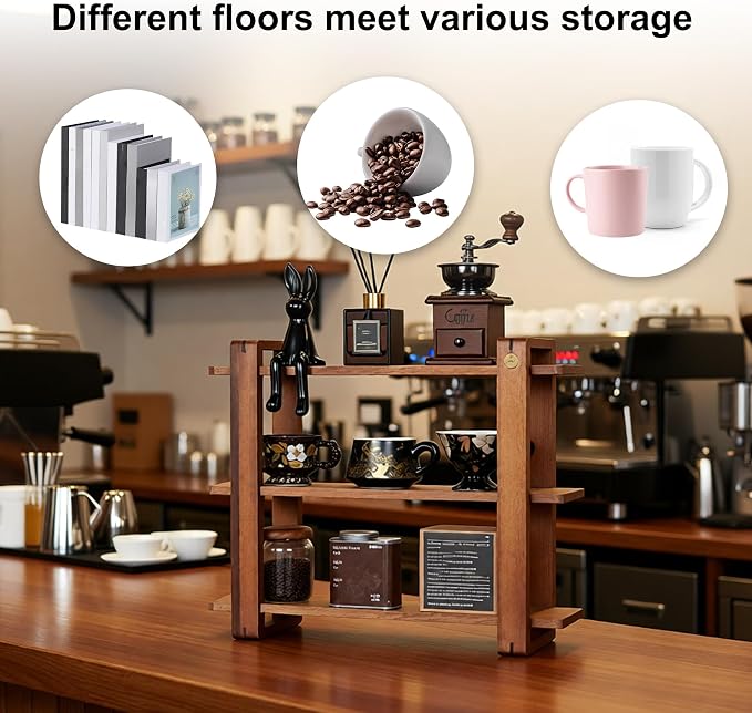 Coffee Station Organizer for Kitchen Countertop Mug Holder 3 Tier Wooden Cup - Image 4