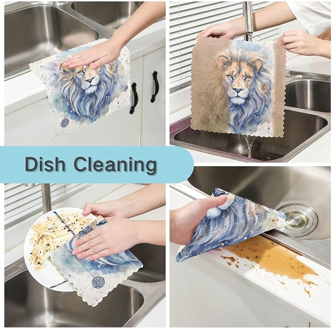 ALAZA Dish Towels Kitchen Cleaning Cloths Lion Dish Cloths Absorbent Kitchen - Image 2