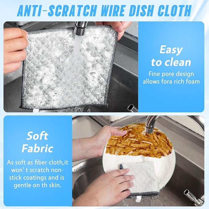 Wangjinpeng 8 Pcs New Upgrade 4-Layer Metal Dish Cloths, Non-Scratch Odor-Free - Image 4
