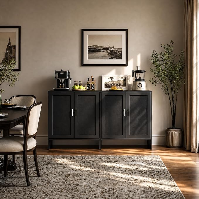 DHZ Buffet Cabinet with Storage, Farmhouse Sideboard with Black Rattan Doors & - Image 4