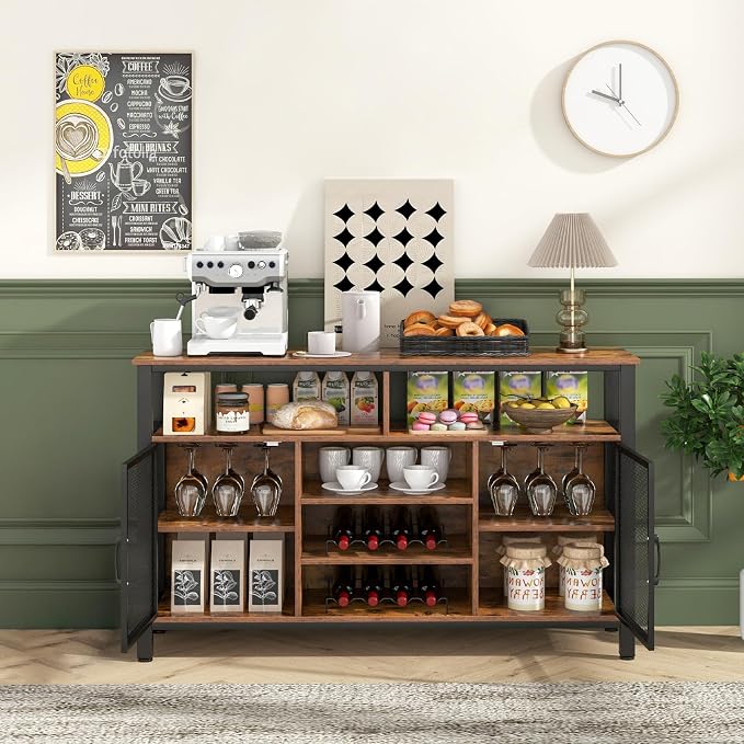 Giantex Coffee Bar Cabinet for Liquor and Glasses, 6 Rows of Wine Glass Holders - Image 4