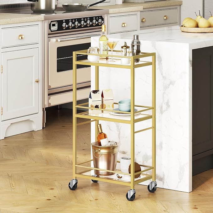 MAHANCRIS Bar Cart for The Home, 3-Tier Drink Cart on Wheels, Home Bar Serving - Image 9