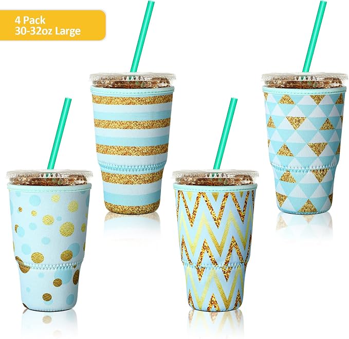 Patelai 4 Pieces Reusable Iced Coffee Sleeve Cup Insulator - Image 2