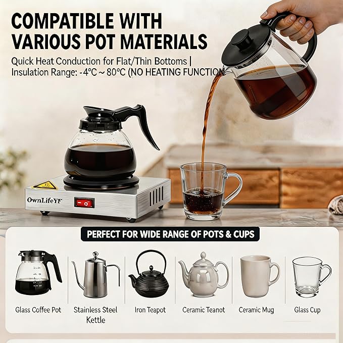 Commercial Coffee Warmer, 60W 176℉ Single Burner Decanter Warmer Plate - Image 5