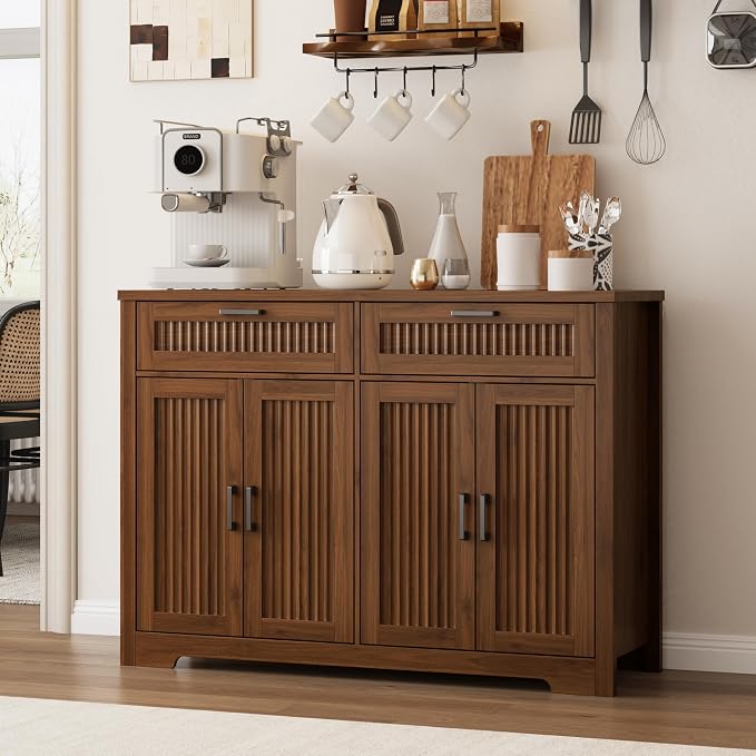 Buffet Cabinet with 2 Storage Drawers, Farmhouse Coffee Bar Table with Storage - Image 8